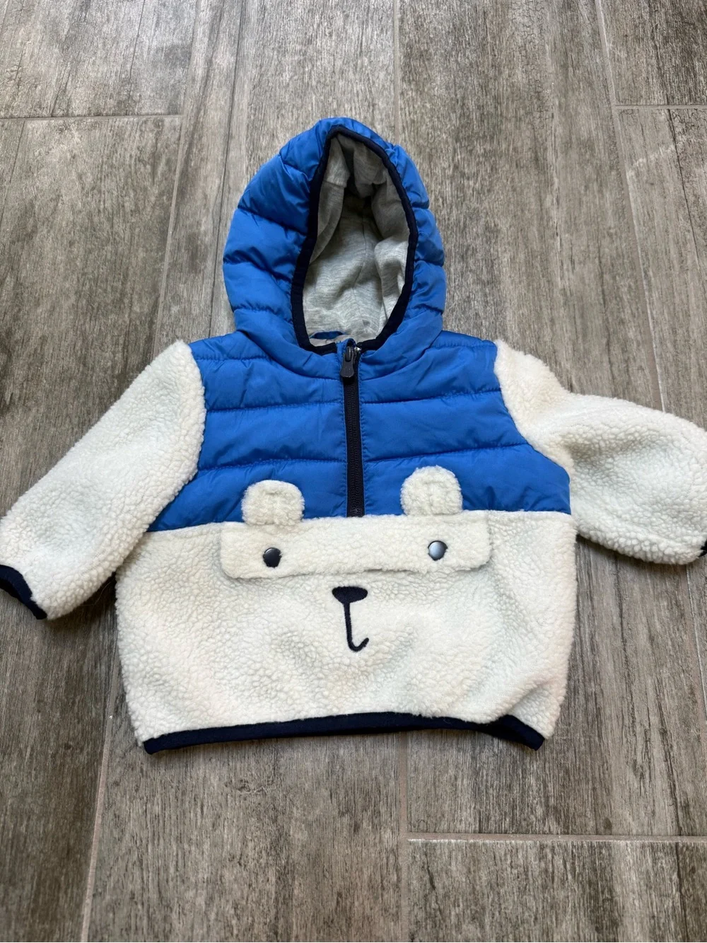 Gap Kids Baby Blue and Cream Hooded Teddy Bear Sherpa Pullover - 0-6 months